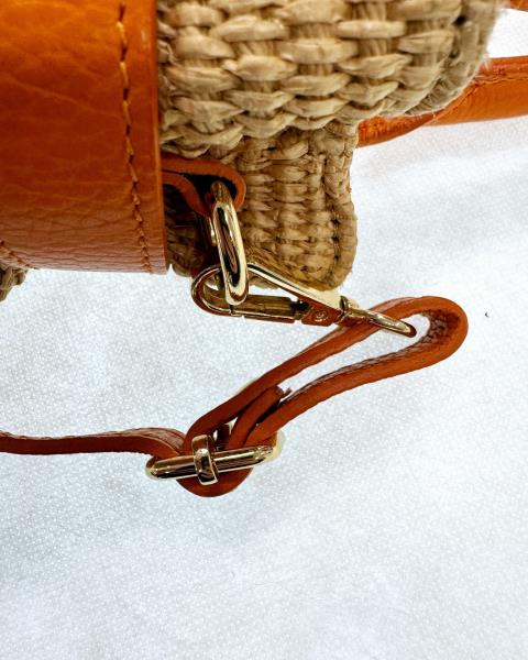 BORSETTA PELLE ARANCIONE E PAGLIA