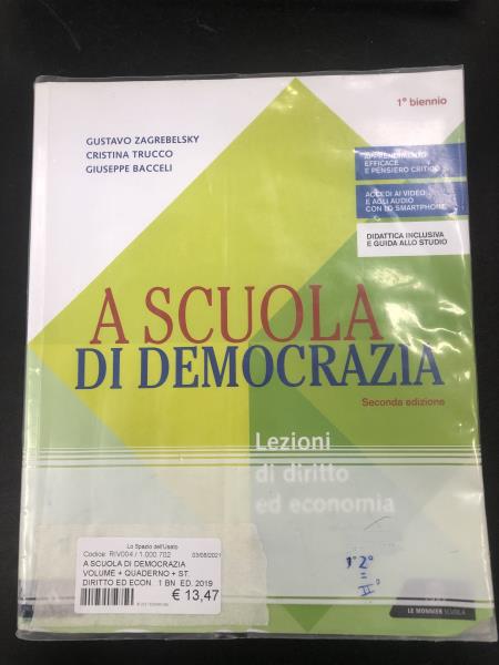 A SCUOLA DI DEMOCRAZIA VOLUME + QUADERNO + ST. DIRITTO ED ECON.  1 BN  ED. 2019