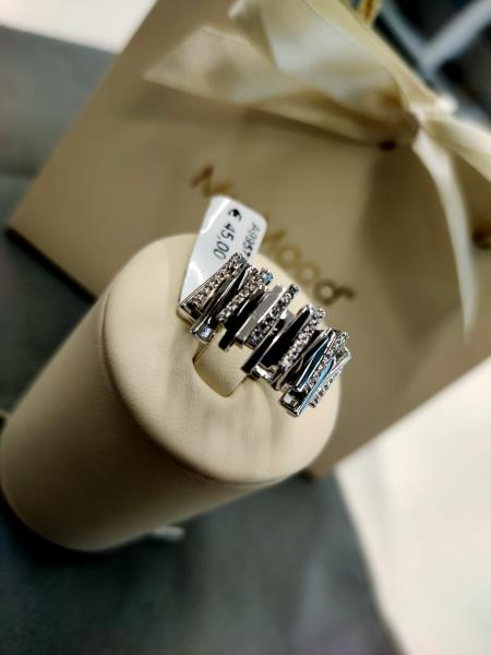 Anello argento 925 rodio con barrette alternate con zirconi
