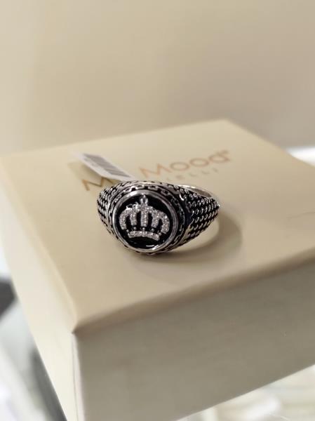 Anello argento 925 brunito con corona centrale di zirconi regolabile - Mis 21