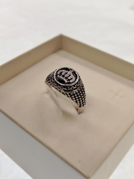Anello argento 925 brunito con corona centrale di zirconi regolabile - Mis 21