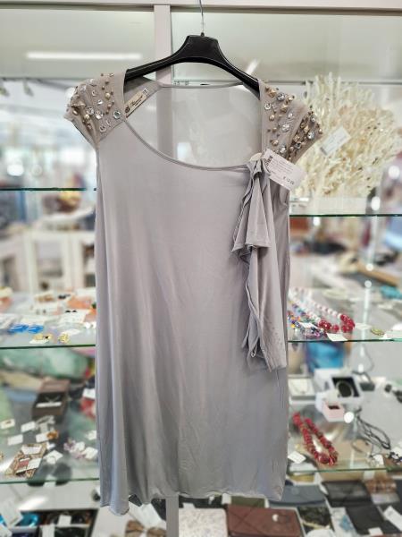 ABITO BLUMARINE GRIGIO SPALLINE BORCHIE CON CINTURA TG 42
