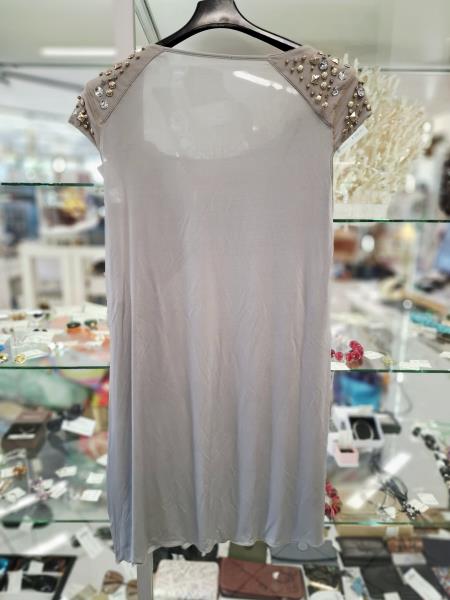 ABITO BLUMARINE GRIGIO SPALLINE BORCHIE CON CINTURA TG 42