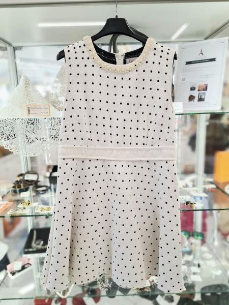 ABITO MORNING BIANCO POIS BLU TG 40 COLLO PERLINE
