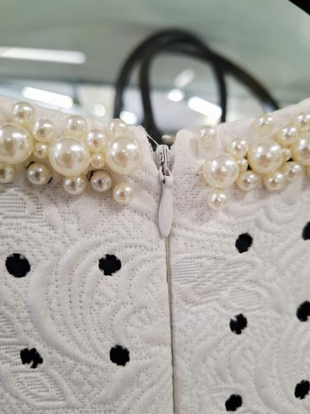 ABITO MORNING BIANCO POIS BLU TG 40 COLLO PERLINE