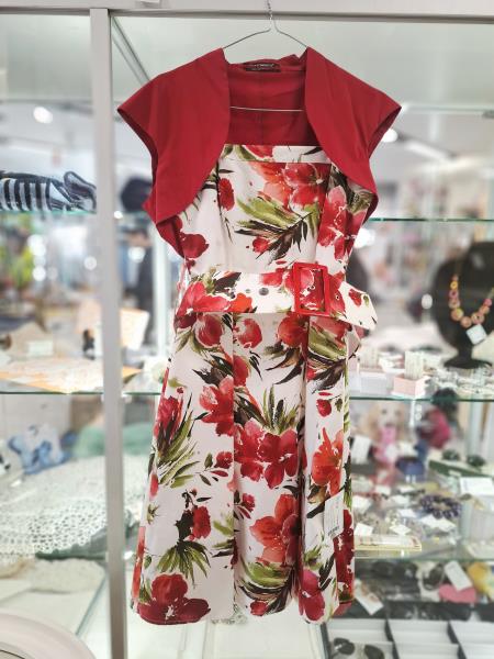 ABITO RINASCIMENTO BIANCO FIORI ROSSI CON GIACCHINA E CINTURA TG M