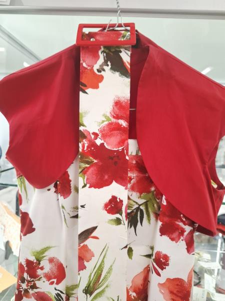 ABITO RINASCIMENTO BIANCO FIORI ROSSI CON GIACCHINA E CINTURA TG M