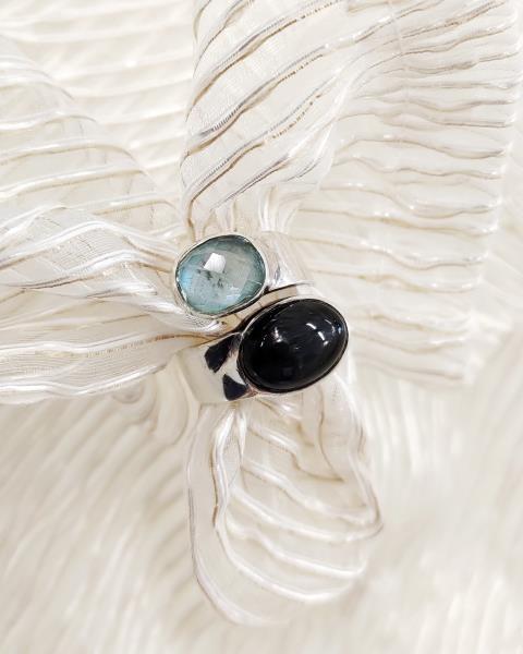 ANELLO ELEGANTE ACQUA MARINA E PIETRA LUNA