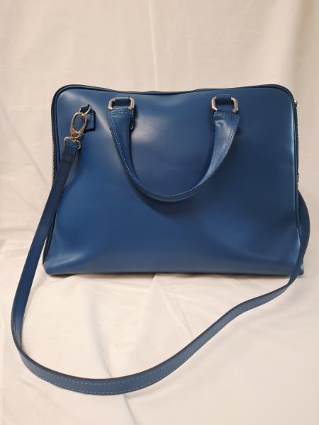 BORSA PELLE BLU ZIP LATERALI