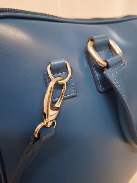 BORSA PELLE BLU ZIP LATERALI