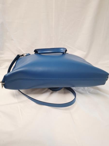 BORSA PELLE BLU ZIP LATERALI