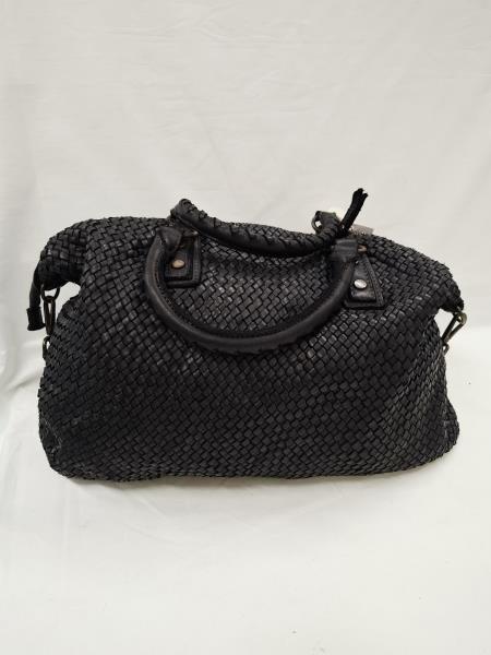 BORSA PELLE INTRECCIATA NERA CON TRACOLLA