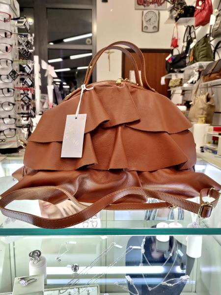 BORSA PELLE MARRONE STONDATA BALZE