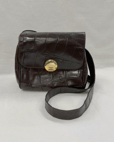BORSA PELLE MARRONE TRACOLLA FERMAGLIO DORATO