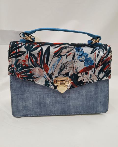 BORSETTA LE PANDORINE RIGIDA AZZURRA FIORI