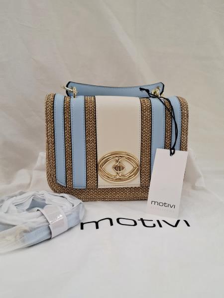 BORSETTA MOTIVI PAGLIA RIGHE AZZURRE CON TRACOLLA NUOVA!