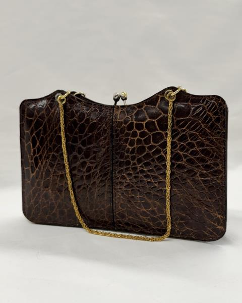 BORSETTA  VINTAGE COCCO CATENELLE DORATE