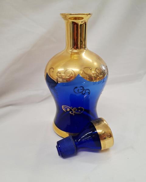 BOTTIGLIA + 6 BICCHIERINI VETRO BLU DORATO VINTAGE