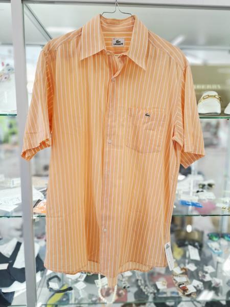 CAMICIA UOMO LACOSTE ARANCIONE RIGHE BIANCHE TG 40
