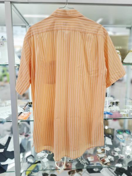 CAMICIA UOMO LACOSTE ARANCIONE RIGHE BIANCHE TG 40