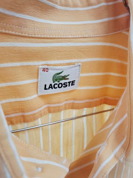 CAMICIA UOMO LACOSTE ARANCIONE RIGHE BIANCHE TG 40
