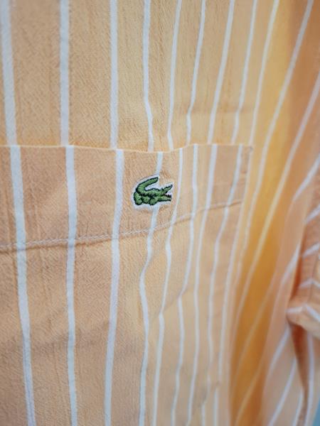 CAMICIA UOMO LACOSTE ARANCIONE RIGHE BIANCHE TG 40