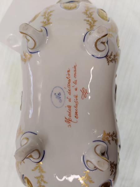CESTINO CERAMICA FIORI BORDI DORATI DIPINTO A MANO