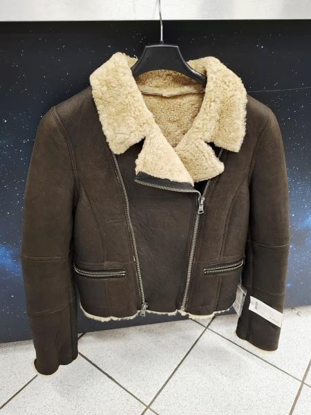 CHIODO PELLE MARRONE INTERNO PELO TG 42 (veste piccolo)