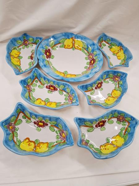COMPOSIZIONE PIATTO + 6 CIOTOLE BORDO BLU CERAMICHE VIETRI