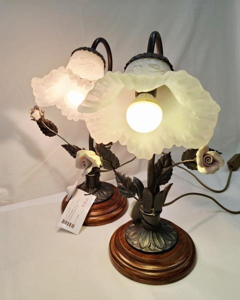 COPPIA ABAT JOUR BASE LEGNO ROSELLINE