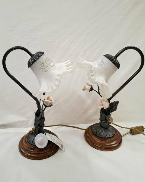 COPPIA ABAT JOUR BASE LEGNO ROSELLINE