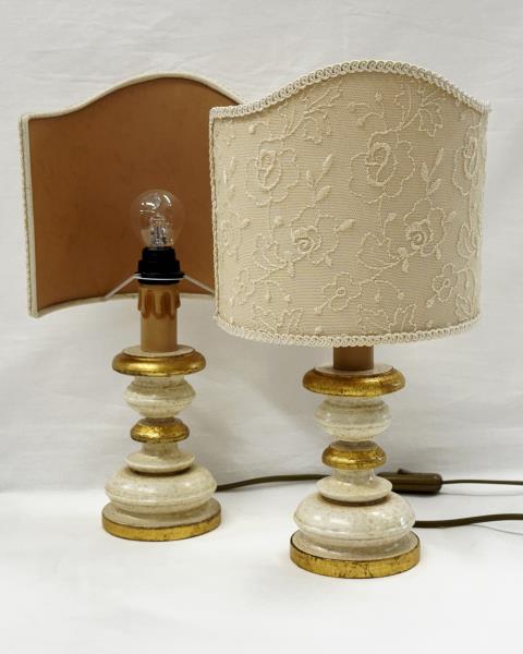 COPPIA ABATJOUR LEGNO DORATO PARALUME BEIGE