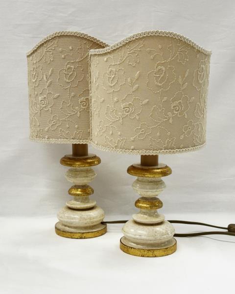 COPPIA ABATJOUR LEGNO DORATO PARALUME BEIGE