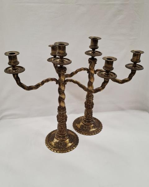 COPPIA CANDELABRI IN BRONZO 3 FIAMME