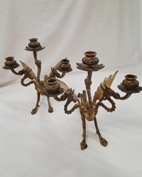 COPPIA CANDELABRI 3 FIAMME BRONZO