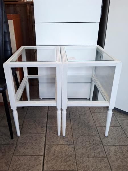 COPPIA COMODINI BIANCHI DOPPIO PIANO VETRO