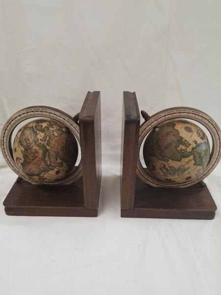 COPPIA FERMALIBRI MAPPAMONDO LEGNO