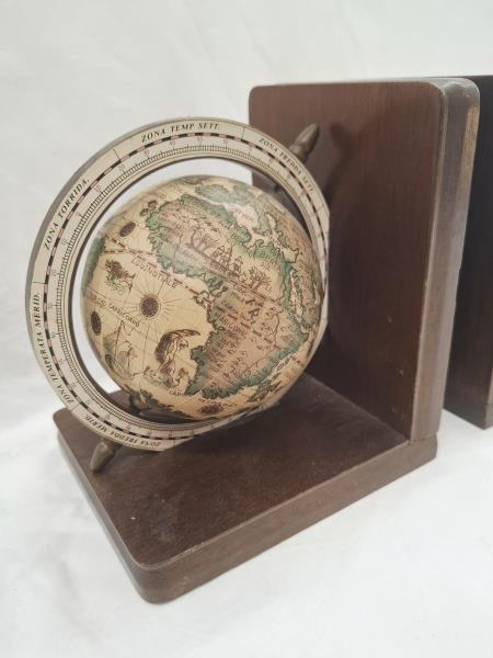 COPPIA FERMALIBRI MAPPAMONDO LEGNO