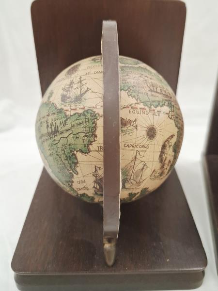 COPPIA FERMALIBRI MAPPAMONDO LEGNO