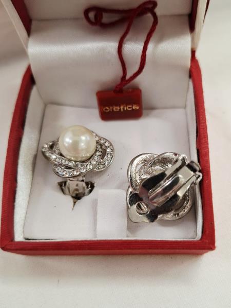 COPPIA ORECCHINI CLIP STRASS PERLA