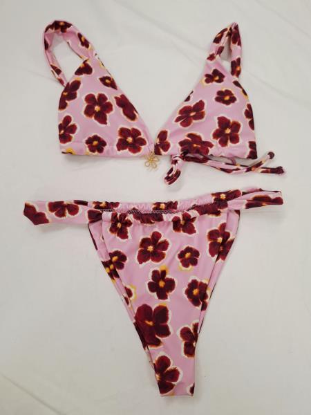 COSTUME DUE PEZZI ROSA FIORI BORDEAUX TG L