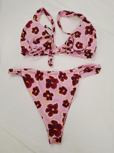 COSTUME DUE PEZZI ROSA FIORI BORDEAUX TG L