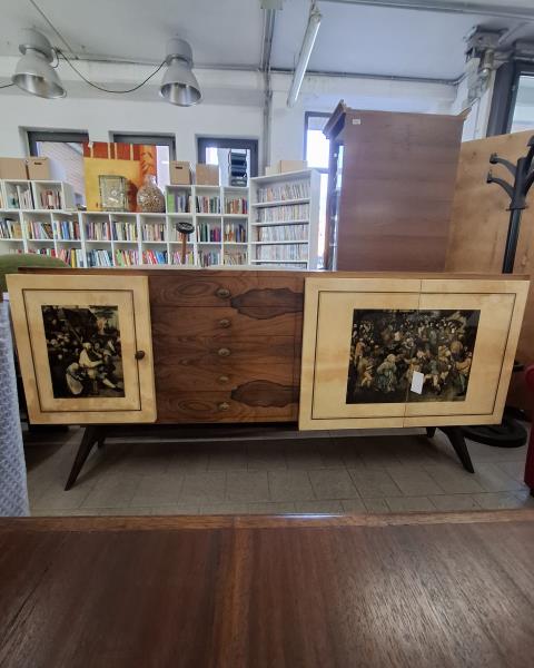 CREDENZA VINTAGE ANTE STAMPE VETRIFICATE SCOMPARTO BAR