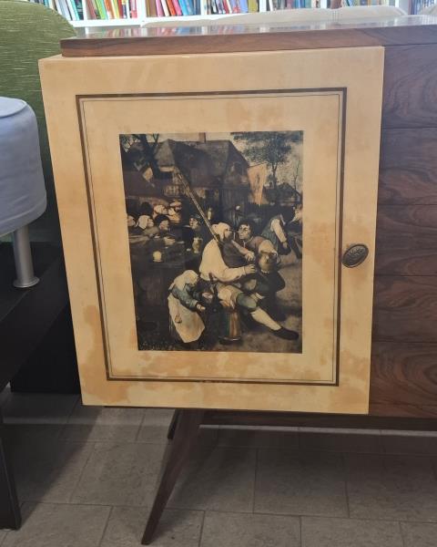 CREDENZA VINTAGE ANTE STAMPE VETRIFICATE SCOMPARTO BAR