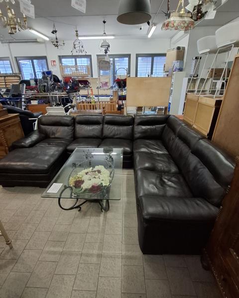 DIVANO PELLE MARRONE SCURO DOPPIO ANGOLO