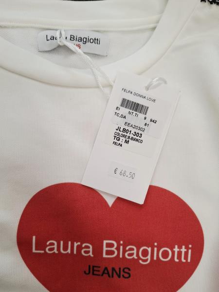 FELPA LAURA BIAGIOTTI BIANCA INSERTO PIZZO NERO TG M