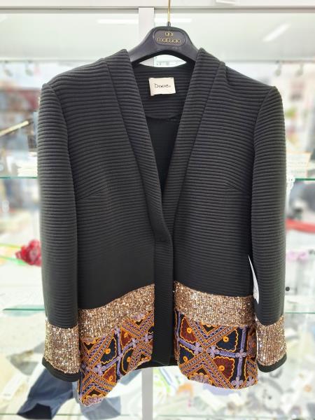 GIACCA DONNA DIXIE NERA RICAMI A PAILLETTES TG M