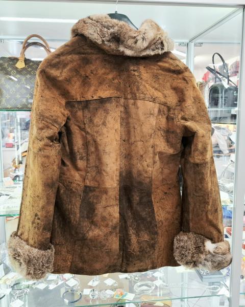 GIACCA KS PELLE MARRONE COLLO E POLSINI LAPIN RF 44