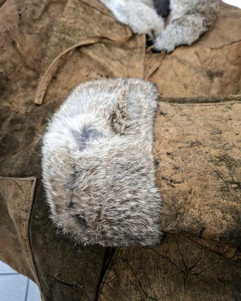 GIACCA KS PELLE MARRONE COLLO E POLSINI LAPIN RF 44