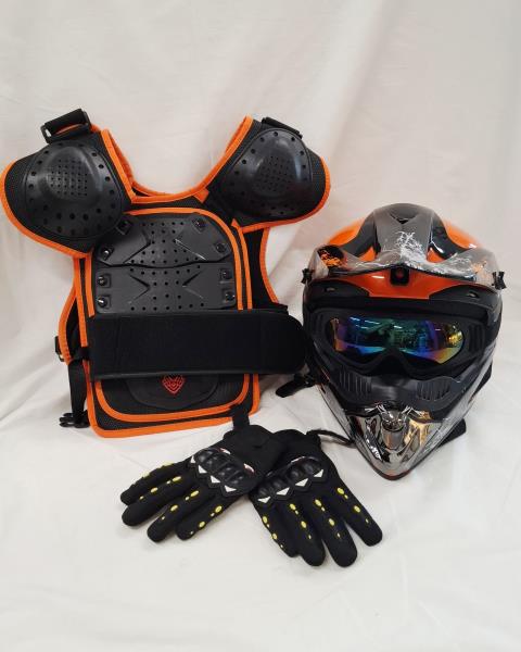 KIT CASCO+PROTEZIONI ENDURO ARANCIO NERO TG S